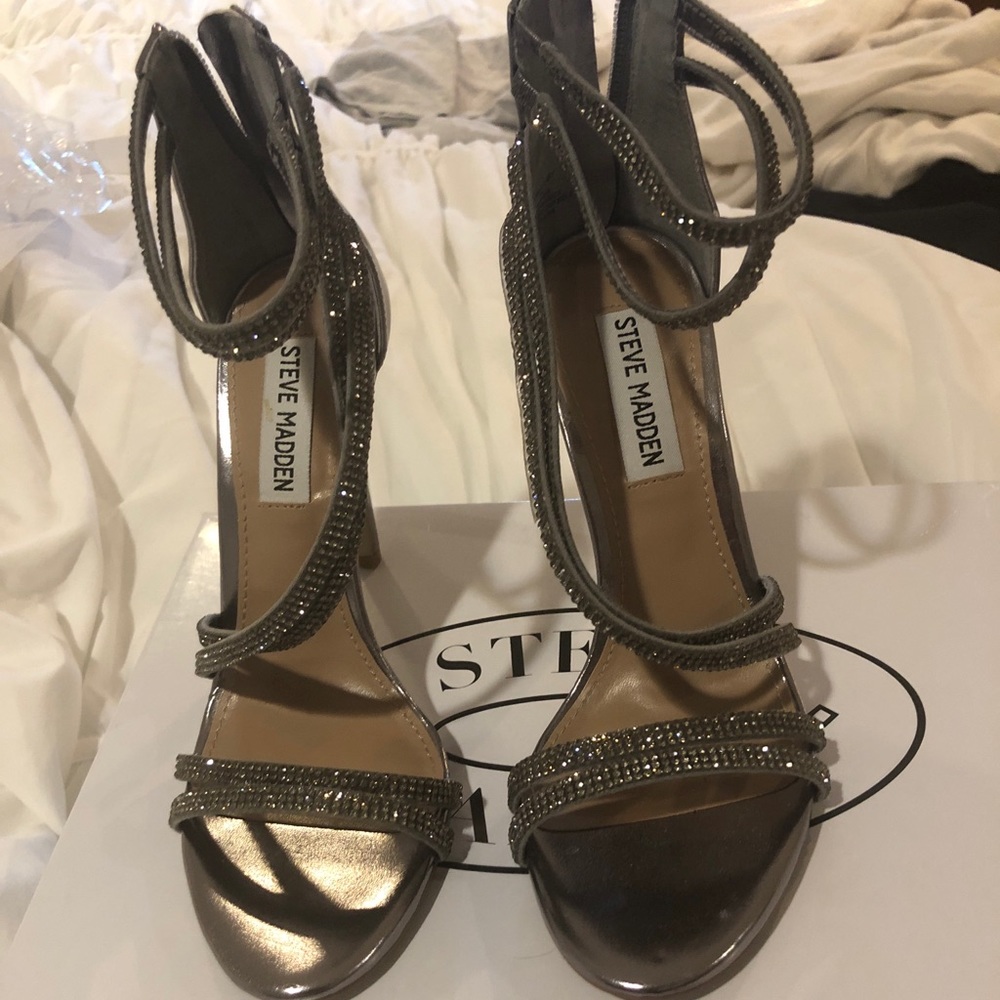 silver open toed heels